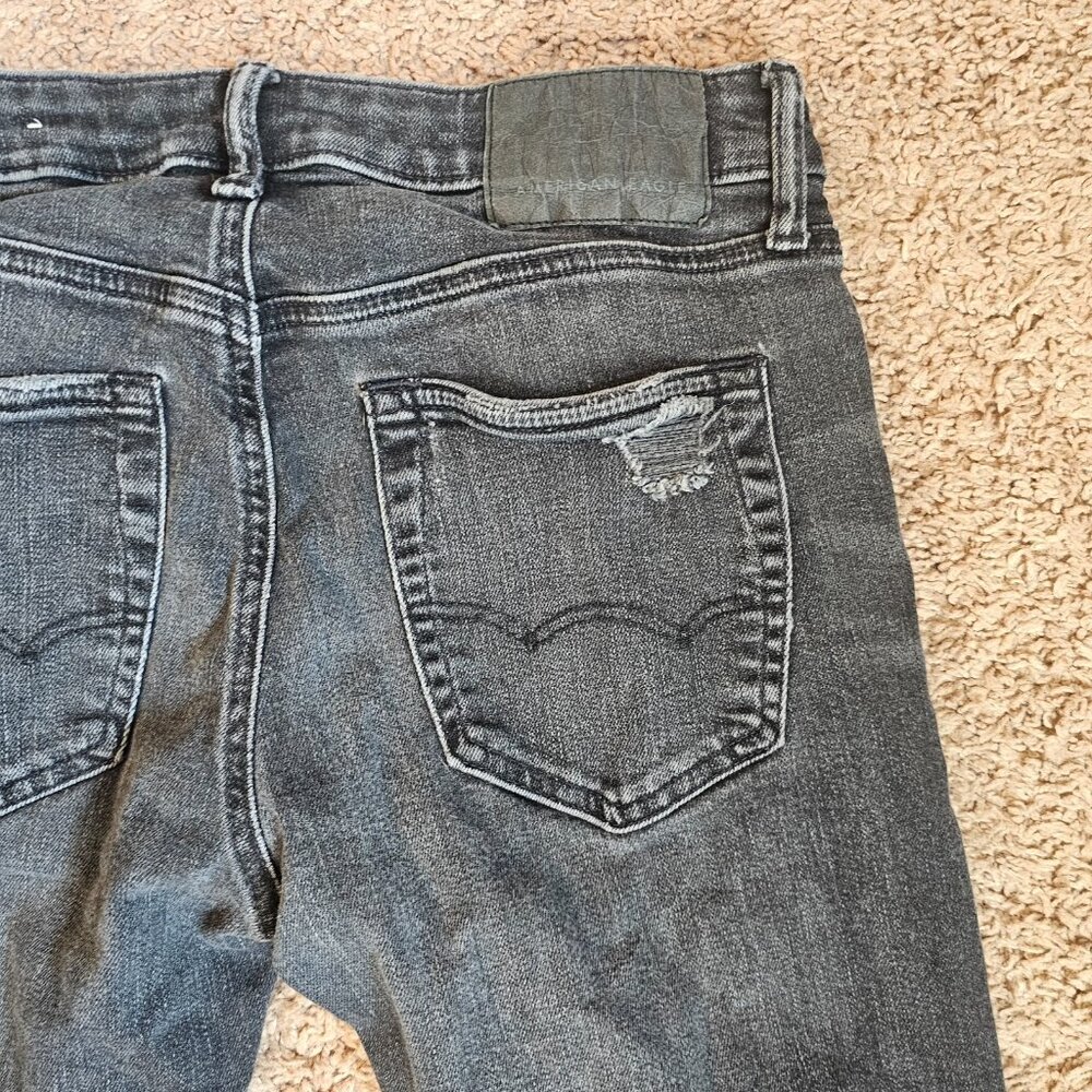 American Eagle Jeans Mens Tag 29x32 Act 29x29 Black Athletic Skinny Airflex Plus - Picture 11 of 13